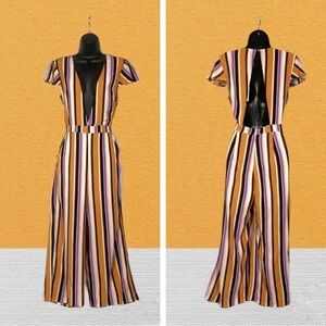 Honey Punch Striped  purple and gold Romper -Size S